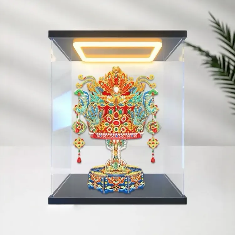 手办展示柜同趣有凤来仪展示盒八音盒凤冠拼图积木新婚礼物防尘罩