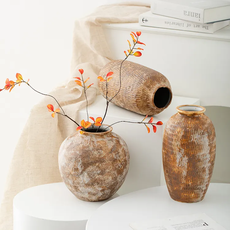 中式复古禅意侘寂风陶瓷花瓶客厅装饰插花摆件高级感水培鲜花陶罐