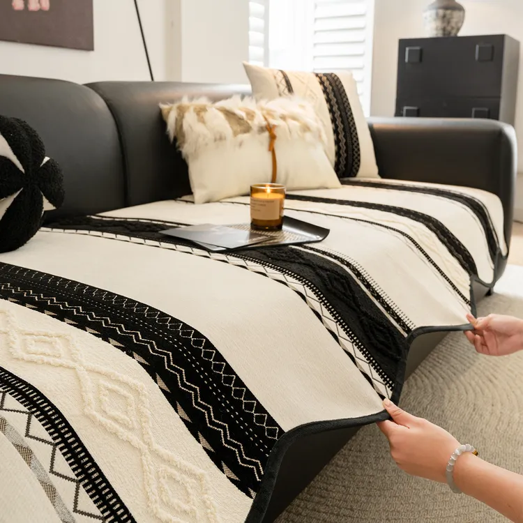 法式风不规则高克重雪尼尔一片式沙发垫2025新款四季通用沙发罩套