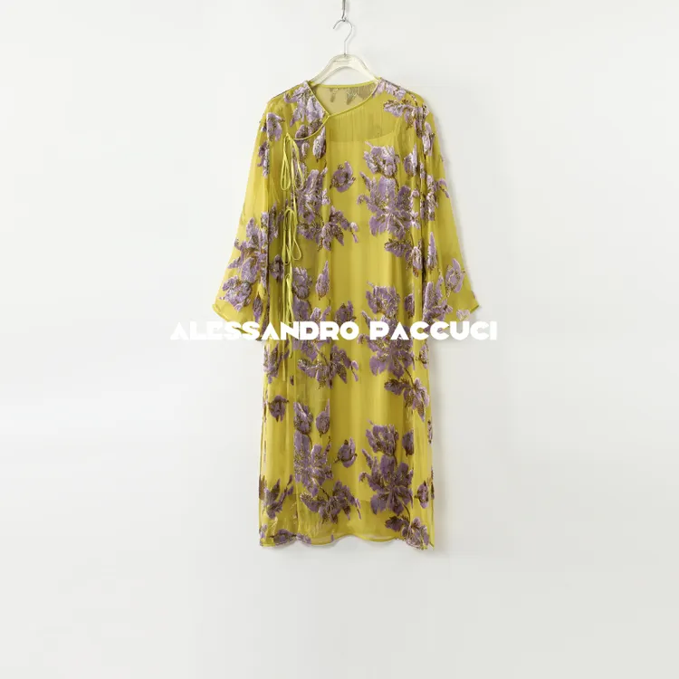 AP洛哥42006LL-1【梦鸢】桑蚕丝新中式立体丝绒鸢尾花气质连衣裙