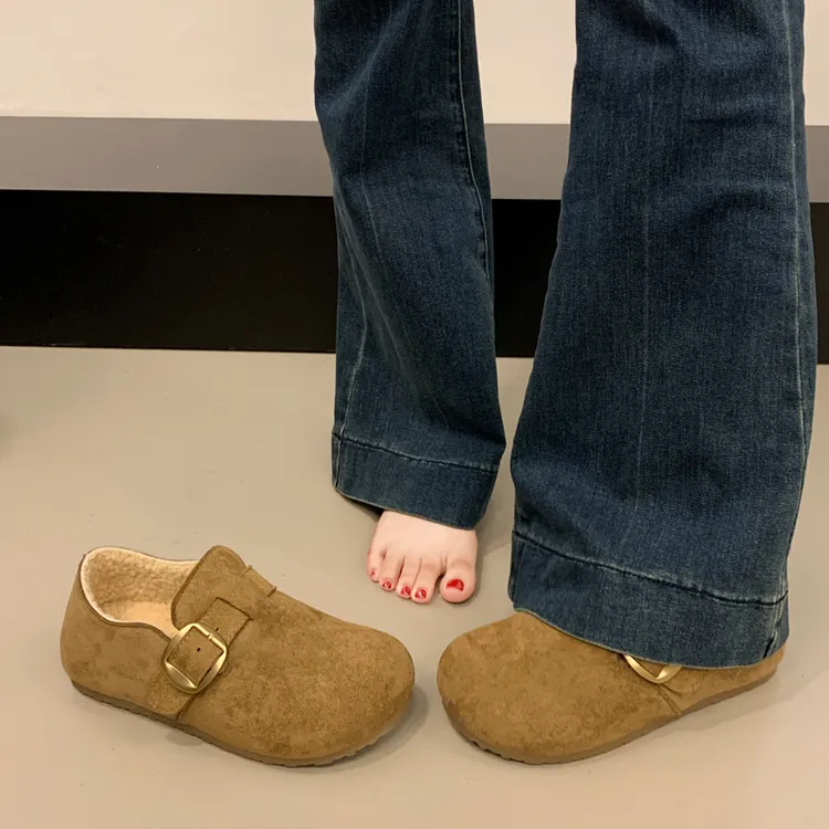 加绒勃肯豆豆鞋女厚底全包鞋子2025新款冬季保暖毛毛博肯棉鞋爆款