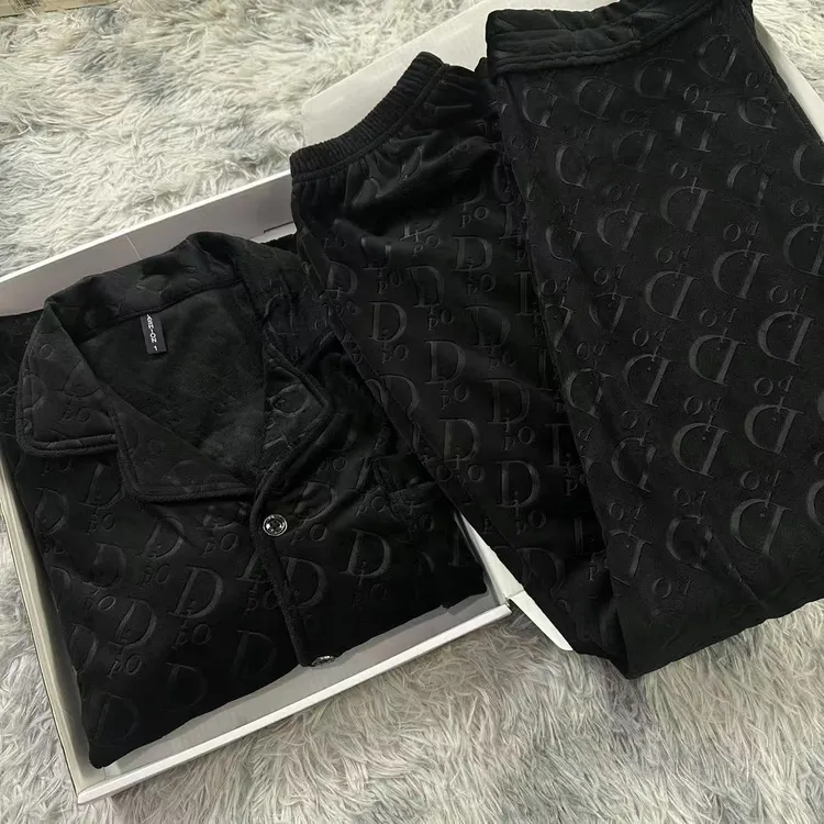 男士海岛绒睡衣秋冬季保暖加厚加绒宽松长袖情侣家居服套装可外穿