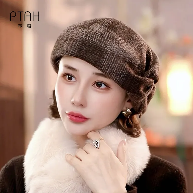 【羊毛扭结帽】2025网红爆款羊毛混纺护耳帽新款帽子秋冬洋气2178