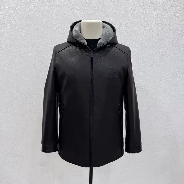 宸笙【小生严选】进口山羊皮连帽羊羔毛内胆保暖高端男士皮衣皮草