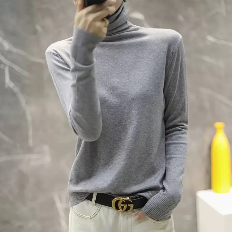 秋冬高领羊毛堆堆领女套头衫毛衣打底针织百搭衫