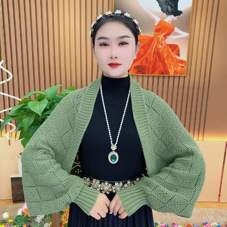 秋冬新款时尚针织方格披肩