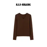 SJJ-SHANG【万能搭】欧系老钱设计感V领长袖打底T恤q135791p