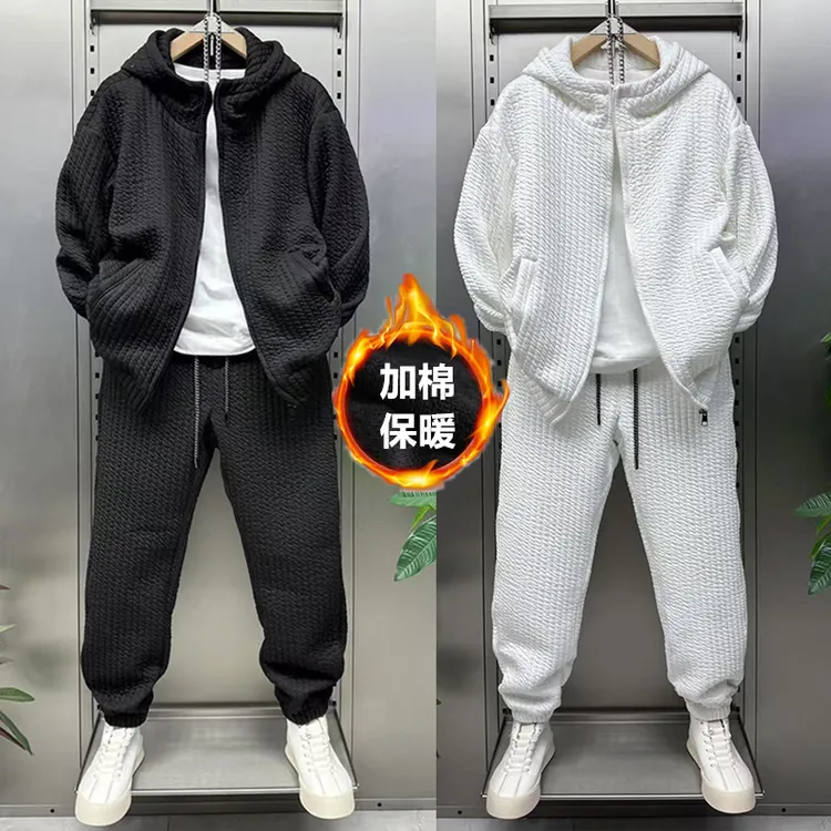 棉服棉裤套装男女同款冬季连帽加棉外套宽松休闲运动加厚两件套潮