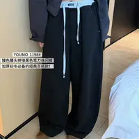 루루가− （爆款弯刀裤）韩版新简约净版撞色腰松紧腰空气层休闲裤卫裤