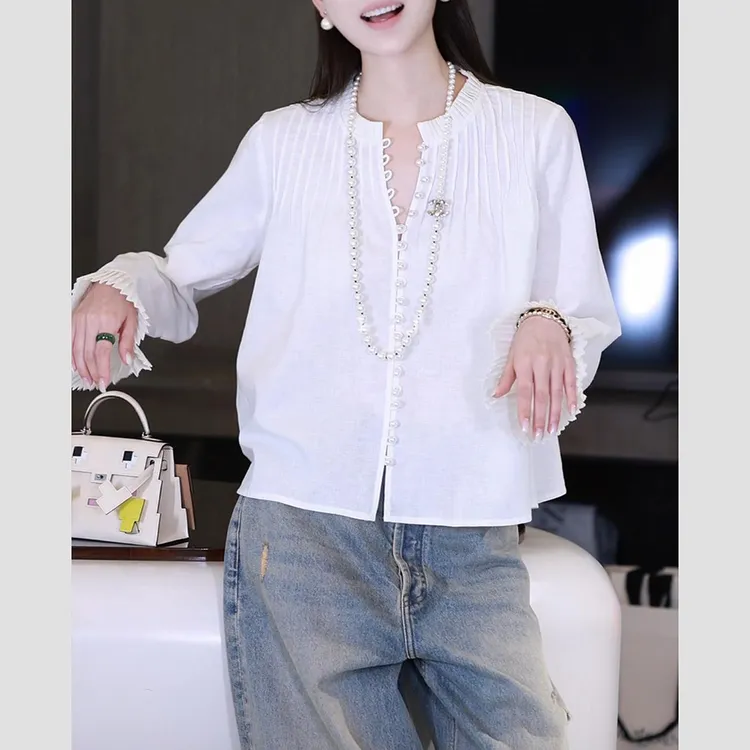 知性风女装法式宫廷上衣2025早秋新款高级感老钱风松弛感百褶衬衫