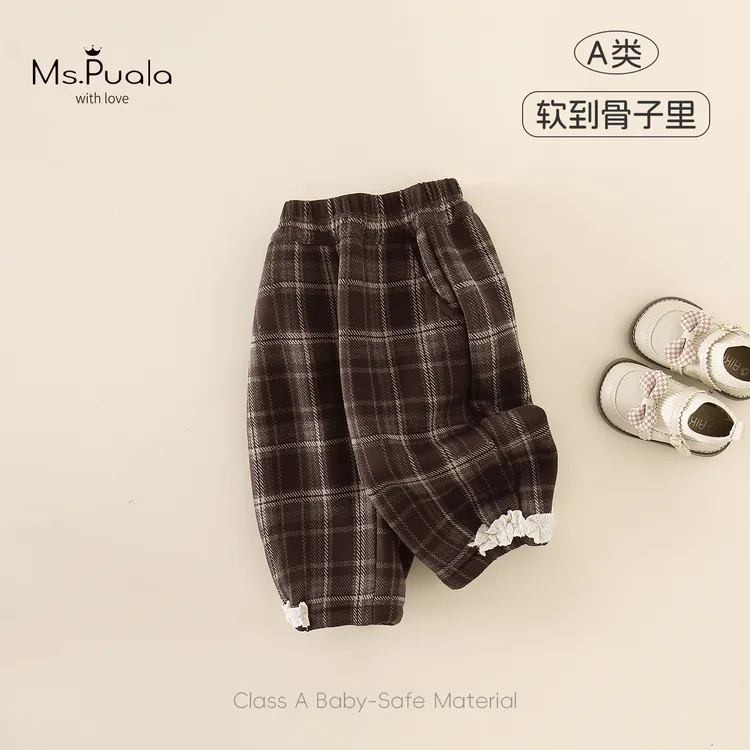 【MsPuala甜酷系】婴幼儿女童加绒裤子冬款格子直筒长裤儿童休闲裤