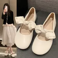 法式珍珠蝴蝶结玛丽珍鞋女2025新款春秋软底豆豆鞋配裙子伴娘单鞋