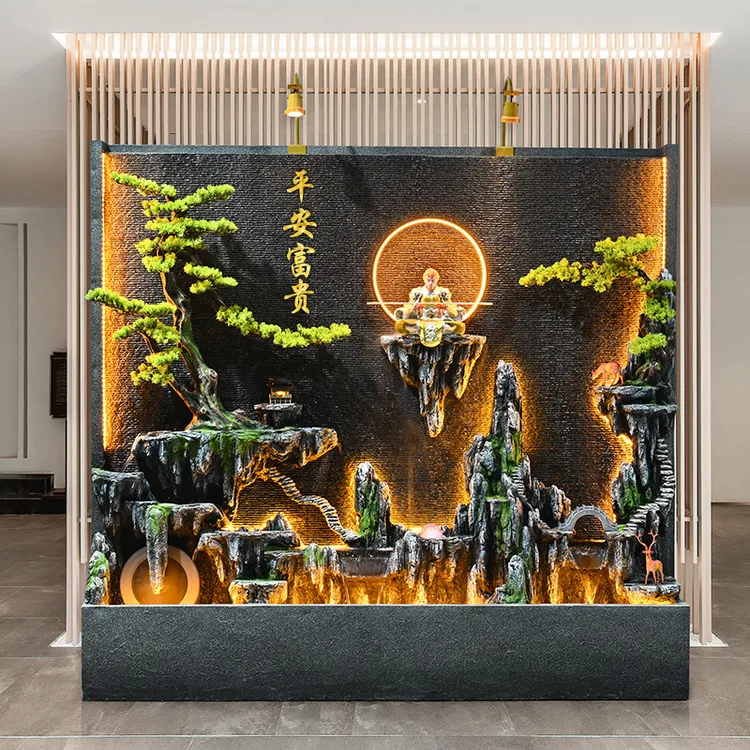 大型假山水幕流水喷泉墙公司酒店会所庭院阳台景观装饰落地摆件