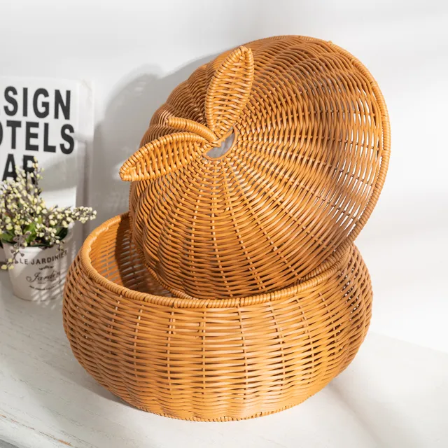带盖仿藤零食篮鸡蛋筐手工编织客厅创意收纳篮水果篮圆形糖果杂物