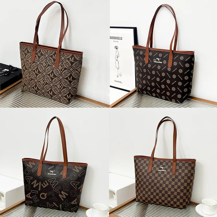复古印花手提包新款大容量手拎字母包潮百搭质感单肩大包