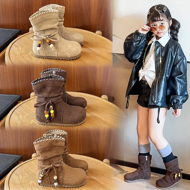 儿童靴子2025秋冬季新款韩系女孩软底百搭民族风短靴女童勃肯单靴