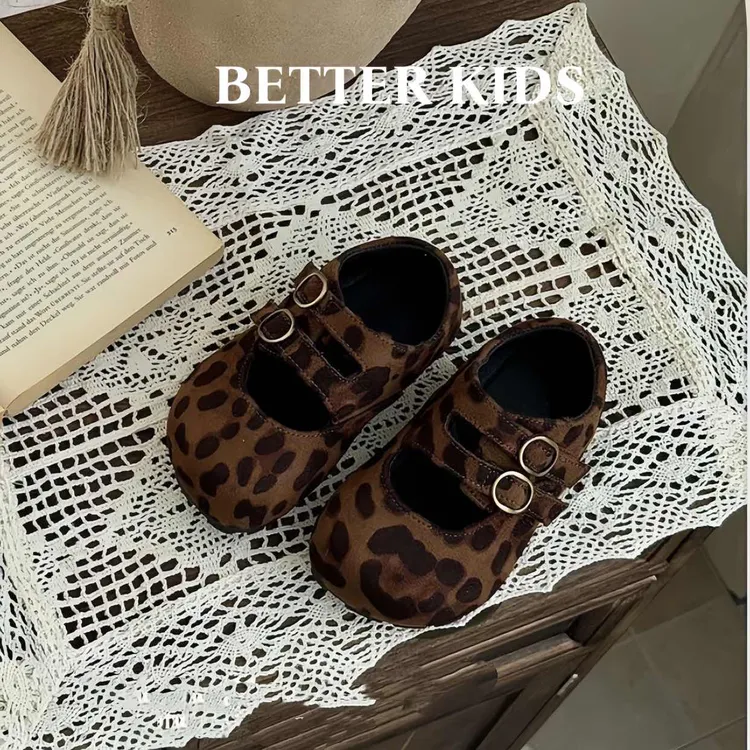 BETTER KIDS/好孩子豹纹儿童勃肯鞋女童皮鞋2025春秋新款软底单鞋
