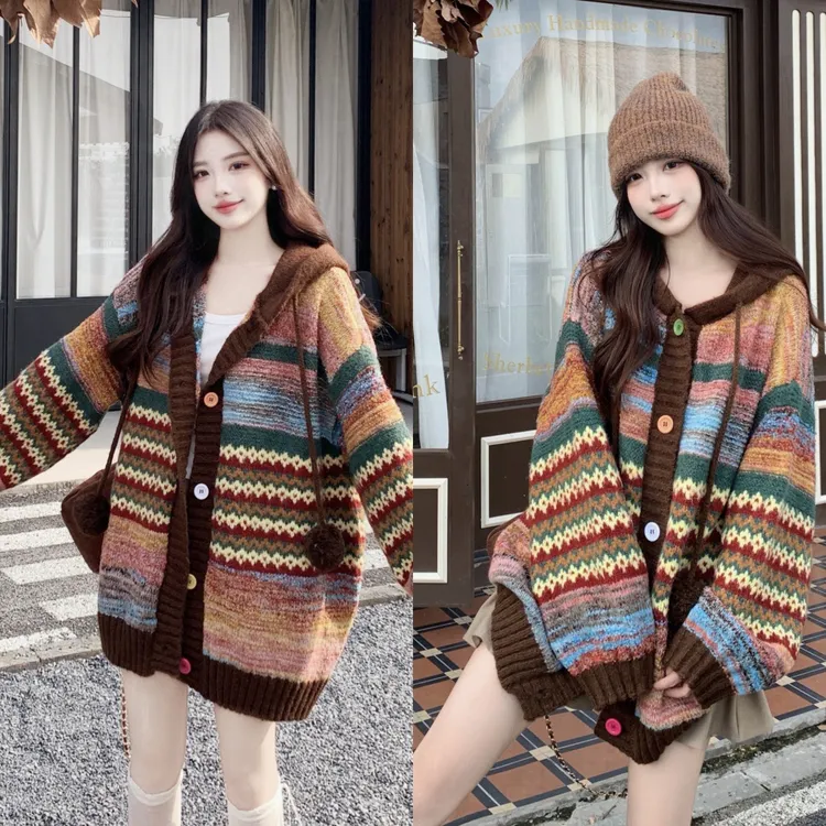 【运补】洋气减龄宽松针织开衫爆款女装新款毛衣长袖外套1130