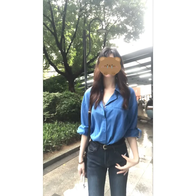 MARIE.COCO时尚简约通勤风一整套气质蓝色衬衫上衣微喇叭牛仔裤潮