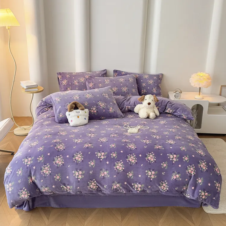 2025秋冬新款加厚双面牛奶绒四件套冬季保暖活性印花不掉毛床单款