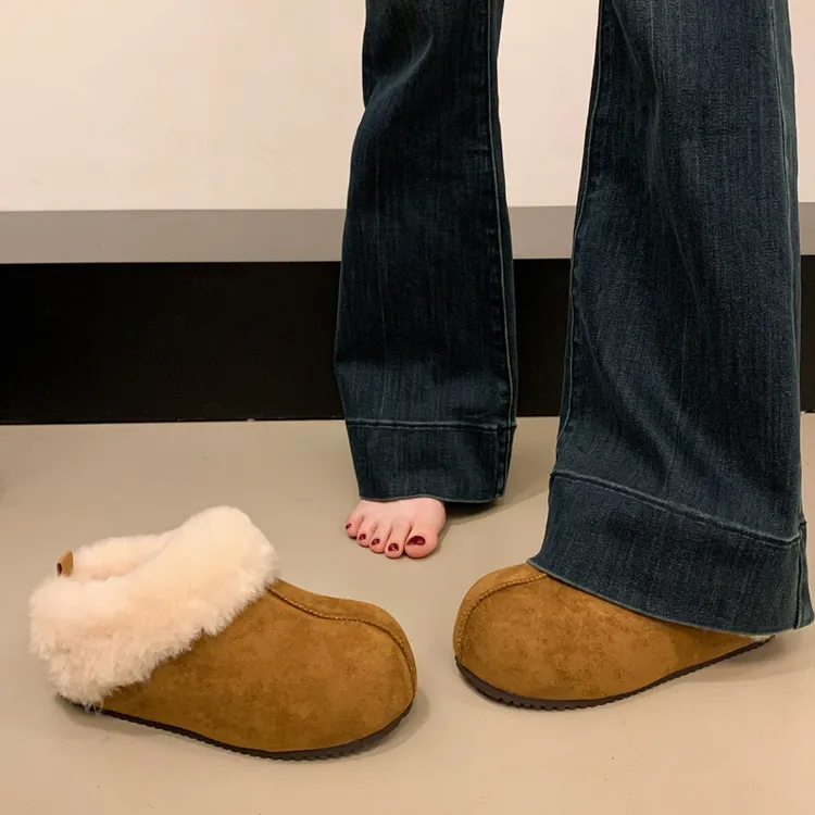 增高勃肯毛毛鞋厚底加绒半拖鞋女冬外穿2025新款棉鞋子雪地靴棉拖