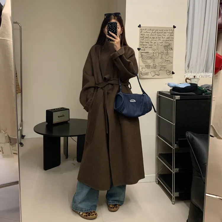 [AboutMe]韩系大翻领单排扣双面呢大衣9120