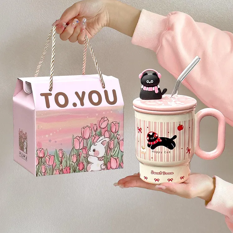 FAVMARTHA.高颜值少女心可爱猫咪吸管水杯女生生日礼物送朋友闺蜜