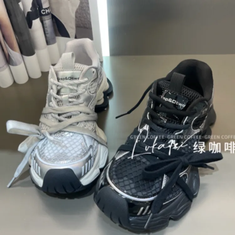 Green coffee绿咖啡/5996-2早春新款镂空底老爹鞋低帮细带高品