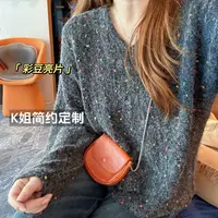GTNER“KK定制”早秋新款彩豆亮片V领毛衣时尚气质宽松上衣D2109