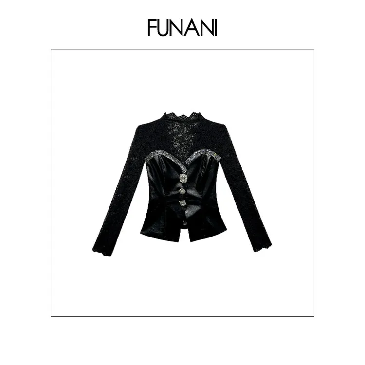【FUNANI】蕾丝拼接高级感衬衫长袖2025秋冬新款女装上衣X2530747A