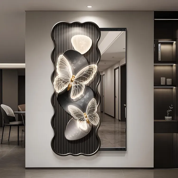 高级感可推拉隐藏式全身镜玄关装饰画暗藏式隐形穿衣镜试衣镜挂画