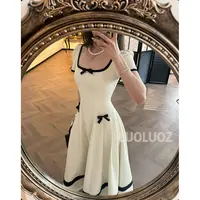 【现货】LUOLUOZ【蝴蝶梦境】气质撞色蝴蝶结装饰设计短款连衣裙CC049