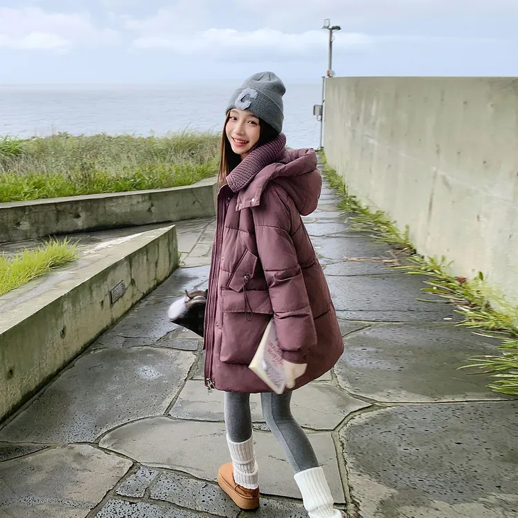 高端中长款洋气针织翻领大码棉衣棉服冬季百搭新款大码显瘦棉袄外