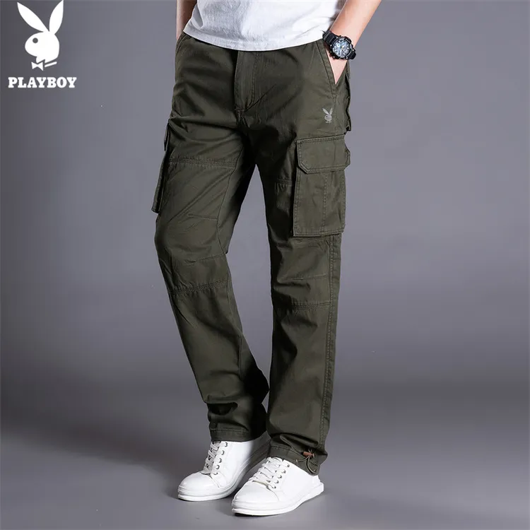 PLAYBOY花花公子户外耐磨多口袋宽松弹力男士工装裤 纯棉冬季秋季