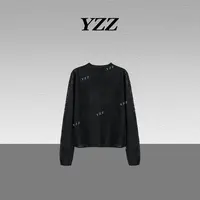 YZZ“织光”超细美丽诺羊毛软糯长袖提花纯色精致显瘦针织衫 680269