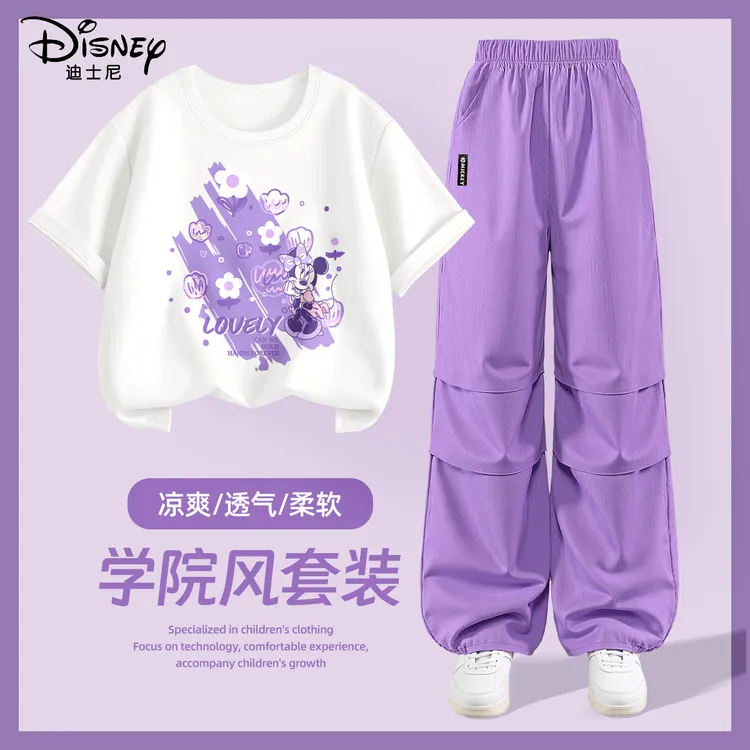 迪士尼女童夏套装2025新款洋气时髦女大童短袖童装运动服儿童夏装