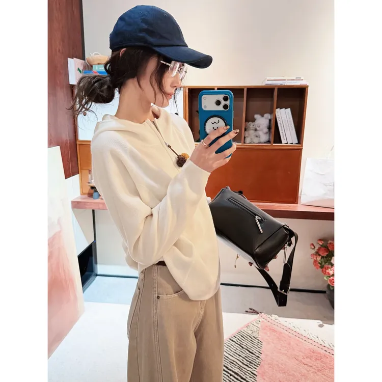 PCNY丨不理理「素织半链」美利奴绵羊毛连帽线条感针织上衣