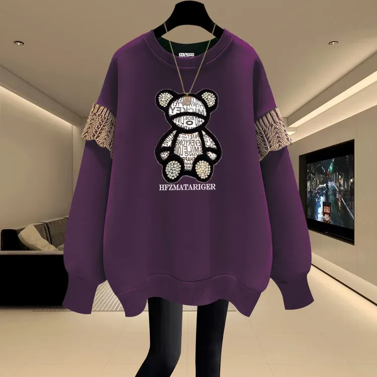 圆领卫衣女2025秋冬新款宽松韩版套头长袖加绒加厚中长款遮屁股潮