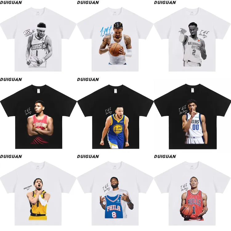 夏季篮球球星系列重磅纯棉260g直喷印花短袖运动训练圆领T恤男女