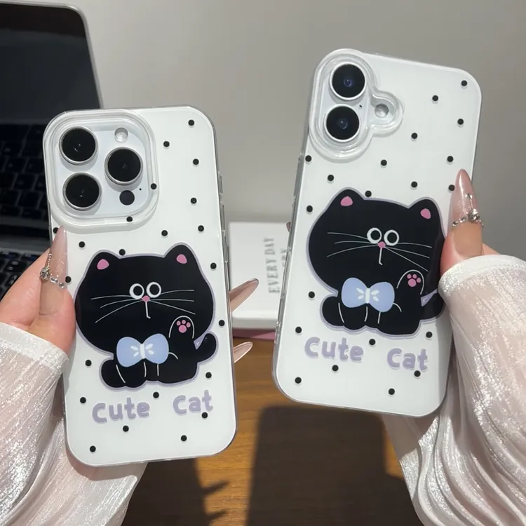 波点大脸猫适用苹果16/15华为p70手机壳iPhone14oppo防摔卡通女款