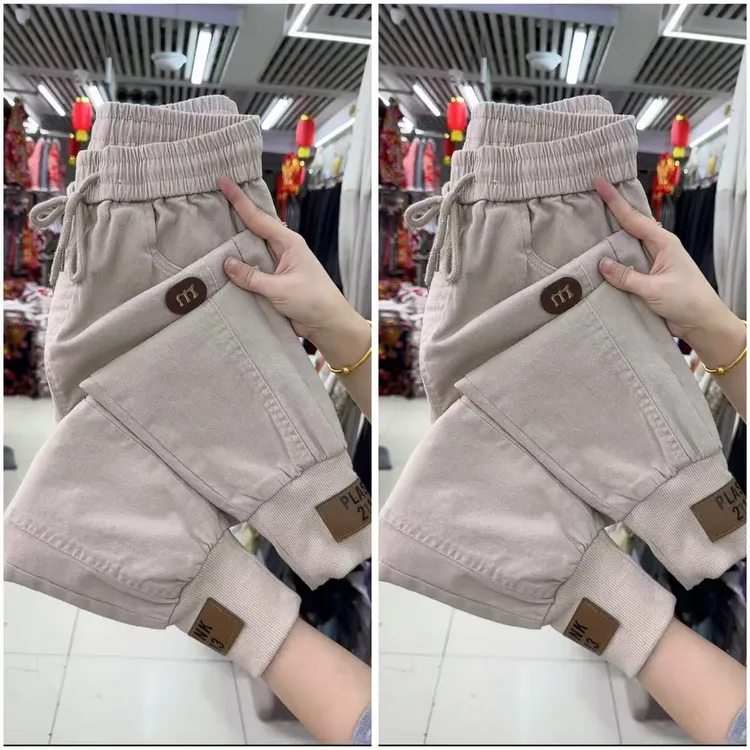 弹力水洗棉牛仔休闲裤女春秋新款高腰宽松遮肉显瘦哈伦裤时尚百搭