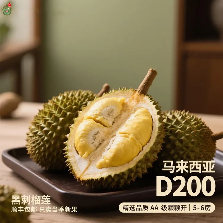 D200黑刺榴莲【顺丰包邮保五房肉】AA级精果 液氮树熟锁鲜 孕妇水果