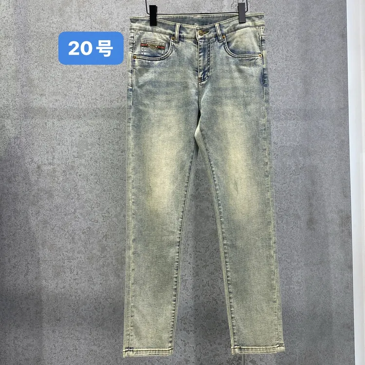 夏秋男修身复古直筒牛仔裤破洞时尚牛仔长裤