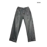 V-RO9D5061深色做旧中线拼接直筒韩版牛仔长裤