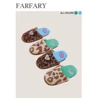 【撞色豹纹毛绒拖鞋】居家室内2025新款静音防滑透气毛毛拖