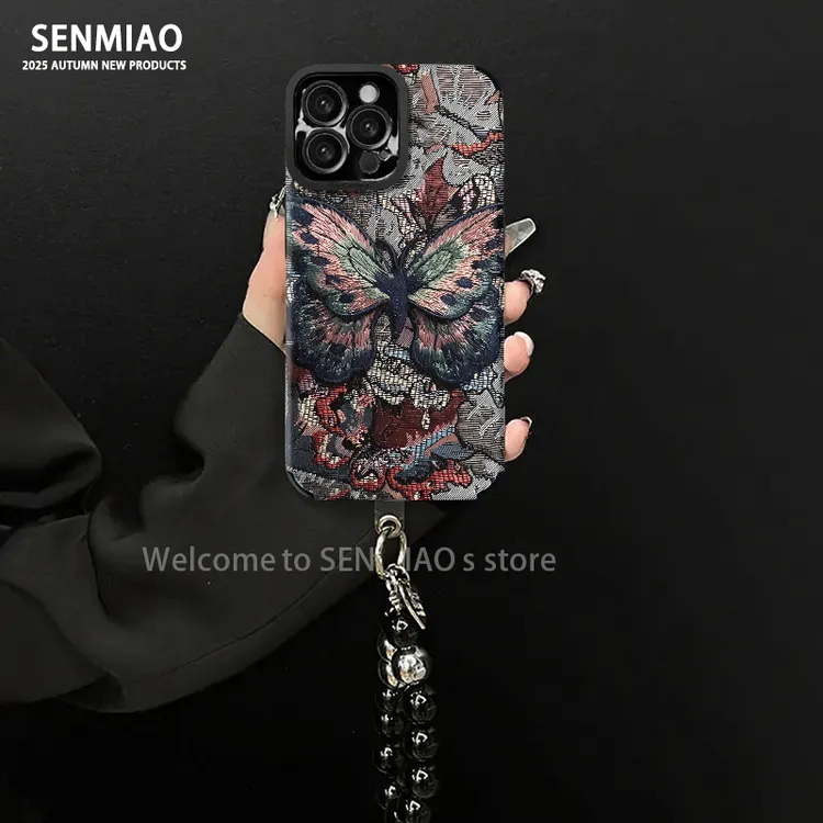 适用【苹果/oppo/华为/vivo/小米】网红复古刺绣蝴蝶防摔手机壳女款