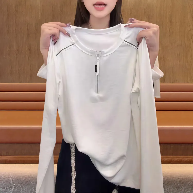 时尚休闲长袖T恤女2025新款秋冬季百搭老钱风女装打底衫白色上衣