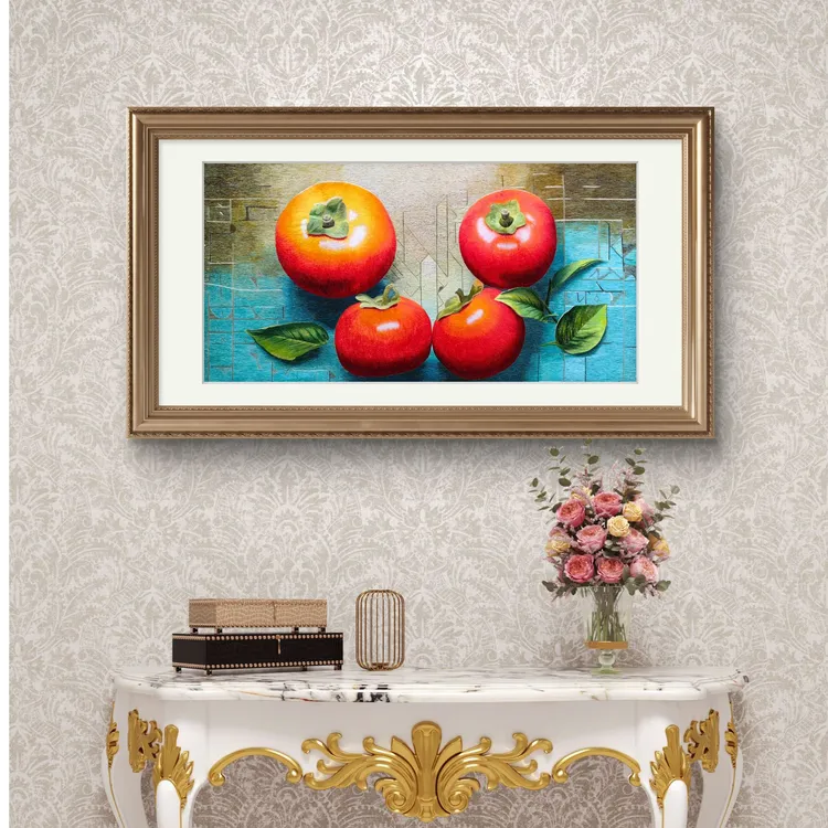 ZP手工非遗苏绣宝应乱针绣花卉系列柿子1可挂书房客厅玄关送画框