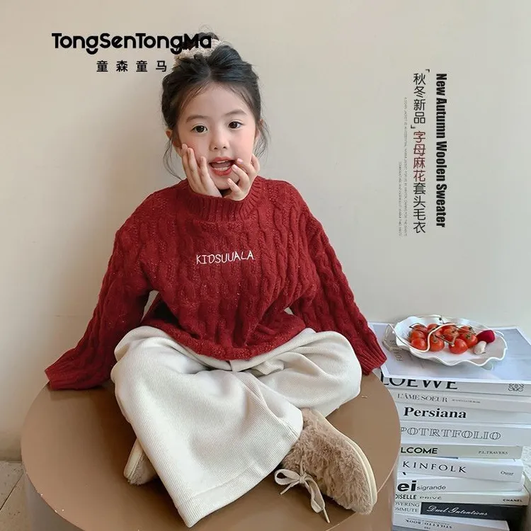 男童毛衣红色喜庆过年衣服秋冬2025新款冬季加厚女童针织上衣-Ygg
