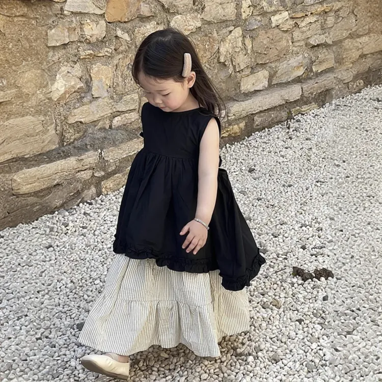 2025女童夏季新款休闲无袖娃娃衫洋气森系时髦韩版半身连衣裙套装